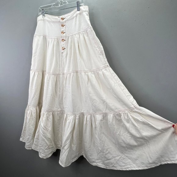 Free People We the Free Dreamweaver Maxi Skirt size M Beige Ivory Tiered Buttons - Picture 2 of 9